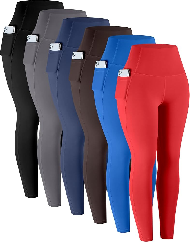 LZYVOO Leggings with Pockets for Women, 6 Packs Soft High Waisted Tummy Control Workout Yoga Pant... | Amazon (US)
