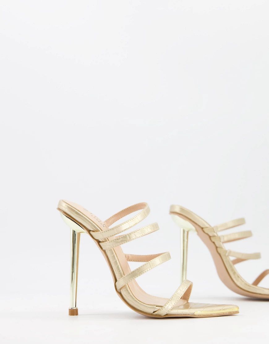 Simmi London Felicia strappy mules with gold heel in gold | ASOS (Global)