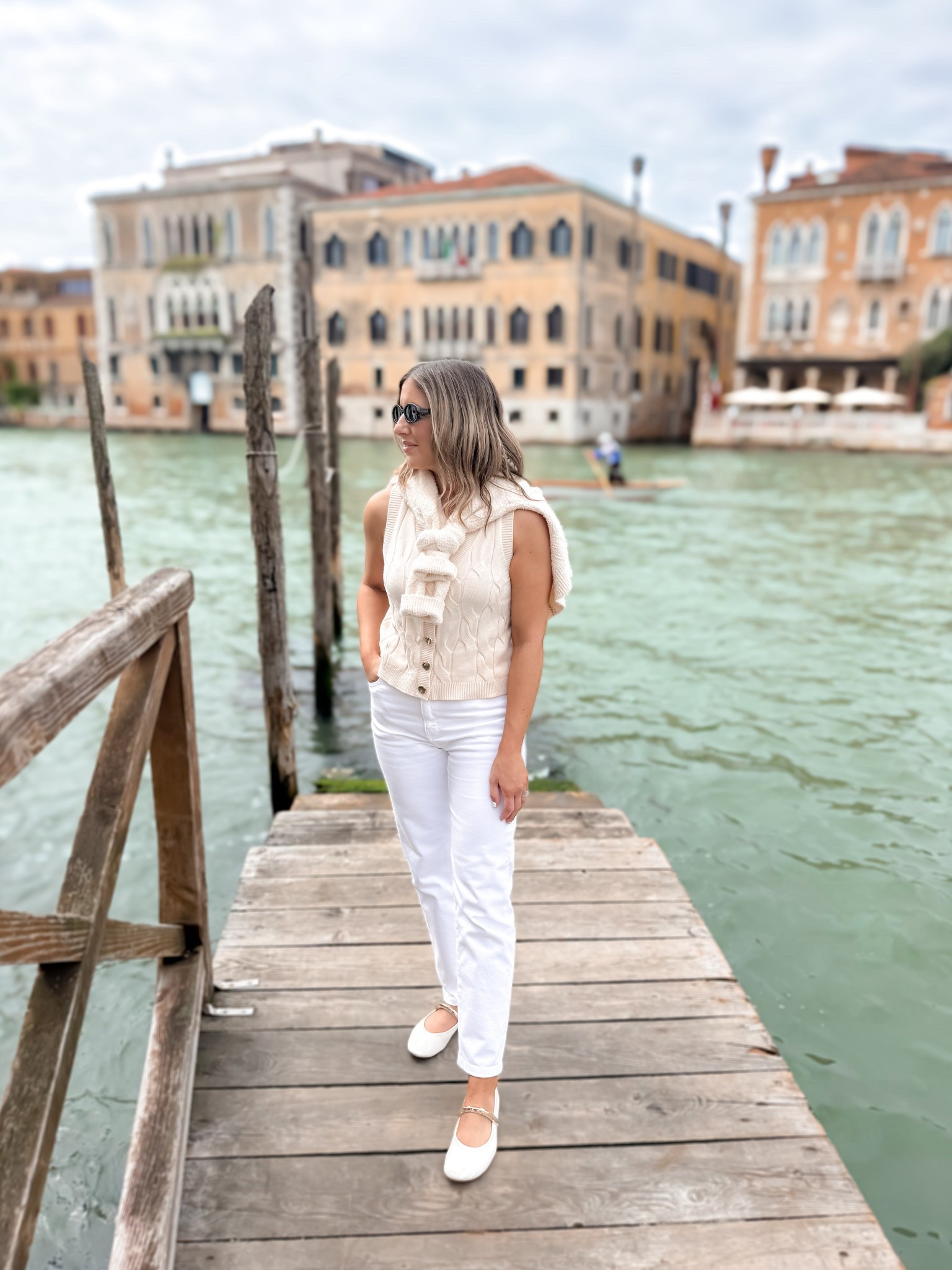 Women’s outfit, spring outfit, Italy outfit, women’s Italy outfit, casual outfit, coastal grandmother outfit, spring style, spring shoes, women’s shoes, women’s sunglasses, women’s sweater, sweater with gold buttons, white pants, women’s pants 

Pants and shoes are from Zara. Sweater vest is from Target, but no longer in stock. I linked some similar options! 

#womensoutfit #springoutfit #coastalgrandmotheroutfit #italyoutfit #springshoes 

#LTKTravel #LTKStyleTip