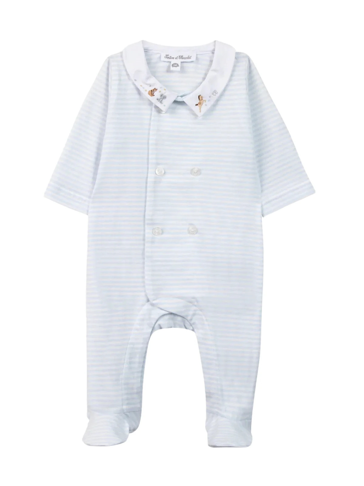 Striped Footie with Embroidered Collar | Danrie