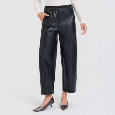 Women's Mid-Rise Barrel Leg Faux Leather Pull-On Pants - A New Day™ Black XS | Target
