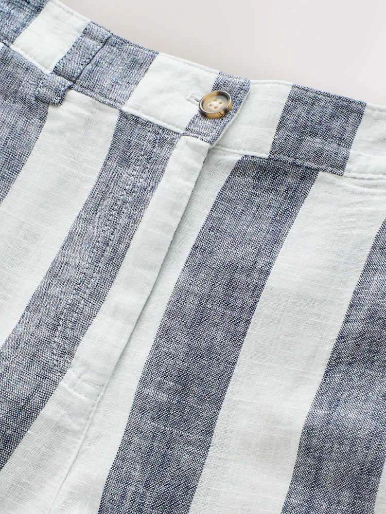 Blue/Ecru Stripe Smart Front Linen Blend Wide Leg Trousers | Next US