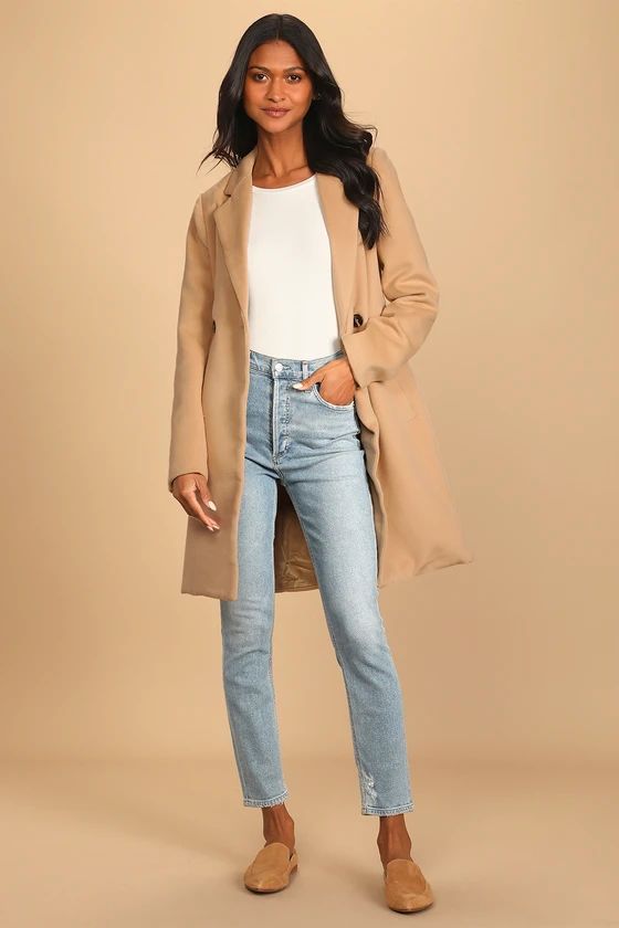 Harriet Long Double-Breasted Tan Coat | Lulus (US)