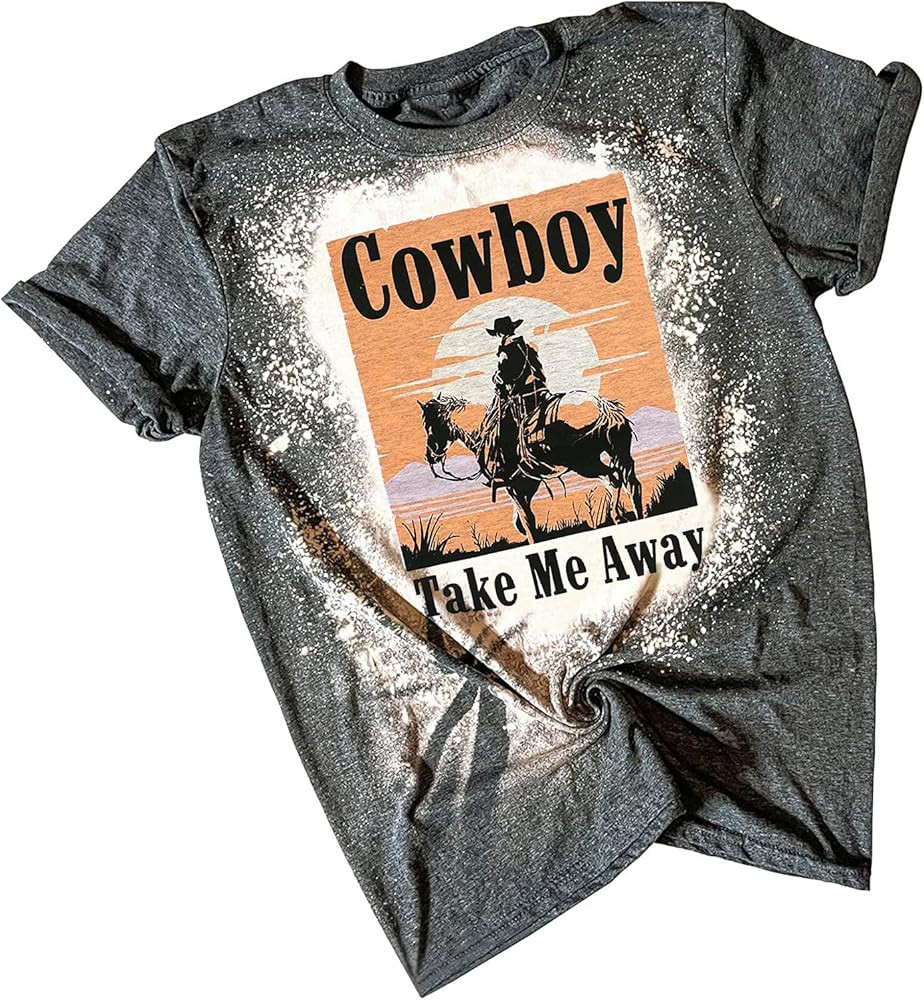 Cowboy Take Me Away Bleached Tshirt Women Western Vintage Graphic Tees Short Sleeve Rodeo Tops Co... | Amazon (US)