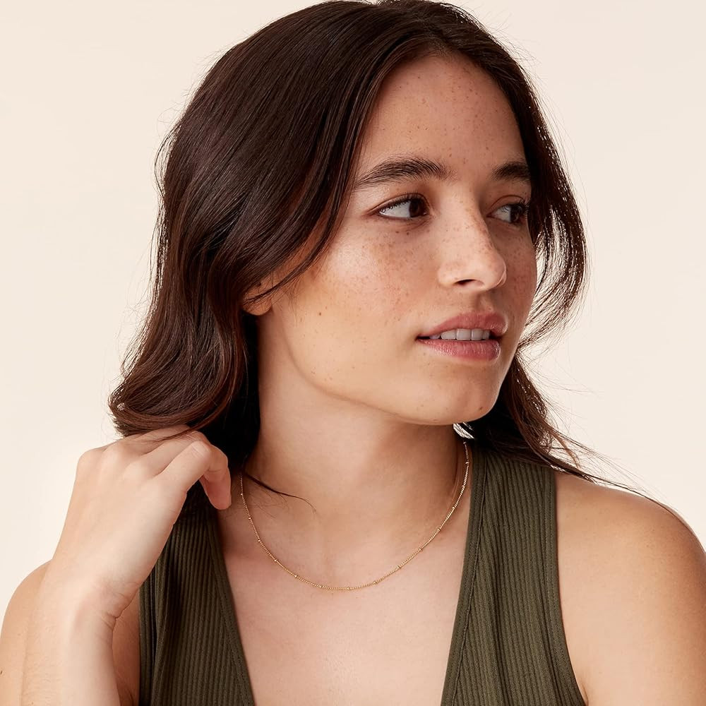 PAVOI 14K Gold Plated Adjustable Link Chain Necklace for Women | Box Rope Sphere Bead Serpentine ... | Amazon (US)