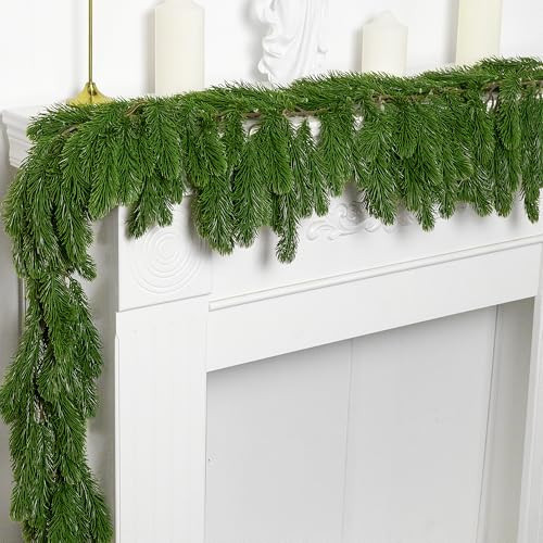 6 Ft Dense Christmas Norfolk Pine Garland, Single Fork Norfolk Pine Realistic Touch Garland Ornament, Artificial Pines Greenery Garlands for Christmas Holiday Mantle Fireplace Table Home Decor | Amazon (US)