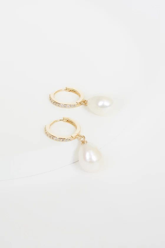 Divine Connection 14KT Gold Pearl Mini Hoop Earrings | Lulus (US)