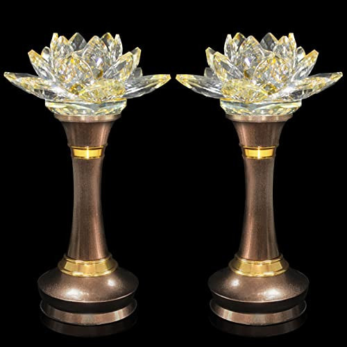 GeeJery 1 Pair Colorful LED Lotus Flower Lamp 7 Color Crystal Buddha Lamp for Cabinet Buddhist Altar - Light Control Crystal Decor Night Light -110V US Plug(8 inch) | Amazon (US)