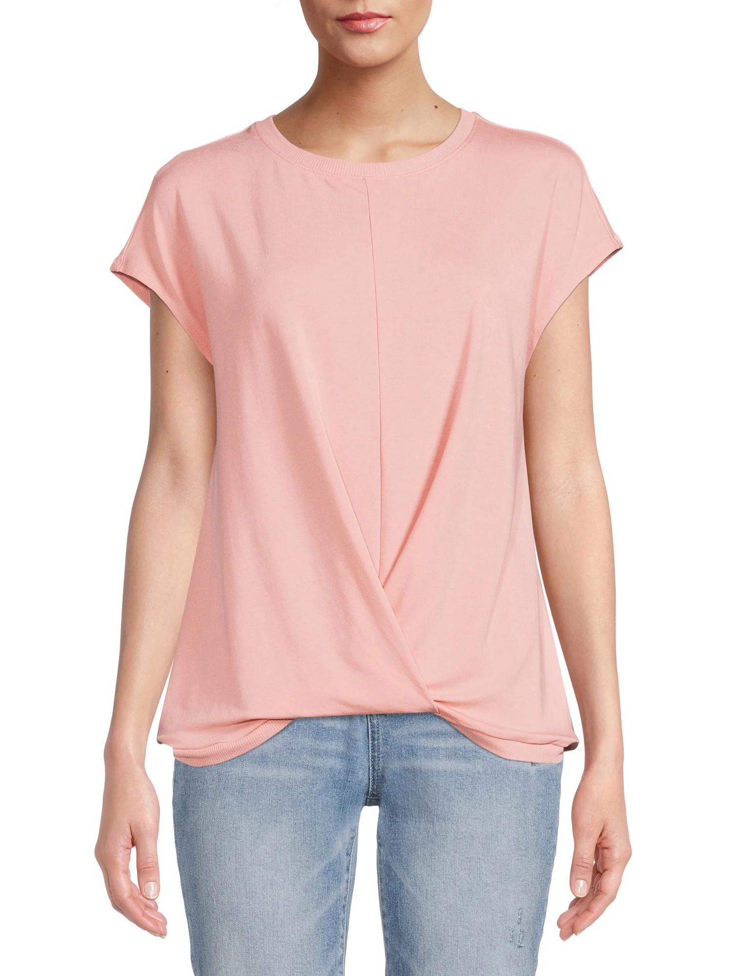 Time And Tru Women's Twist Front Top with Short Sleeves - Walmart.com | Walmart (US)