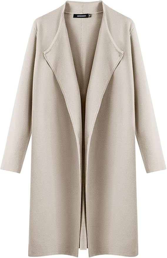 MEROKEETY Women's 2023 Long Sleeve Cardigan Sweaters Lapel Open Front Casual Knit Coatigan Jacket... | Amazon (US)