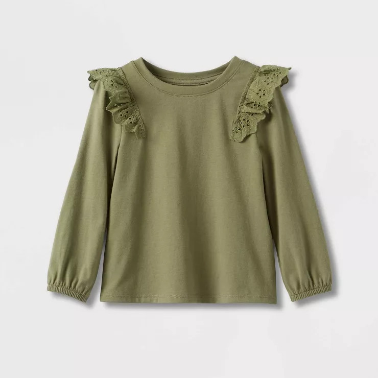Toddler Girls' Knit Long Sleeve Eyelet Top - Cat & Jack™ | Target