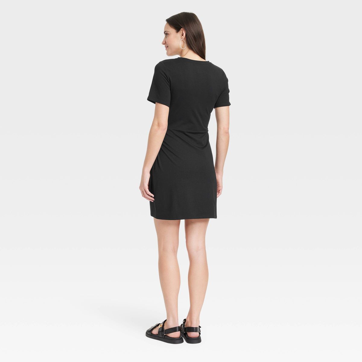 Women's Short Sleeve Mini T-Shirt Wrap Dress - A New Day™ Black XS | Target
