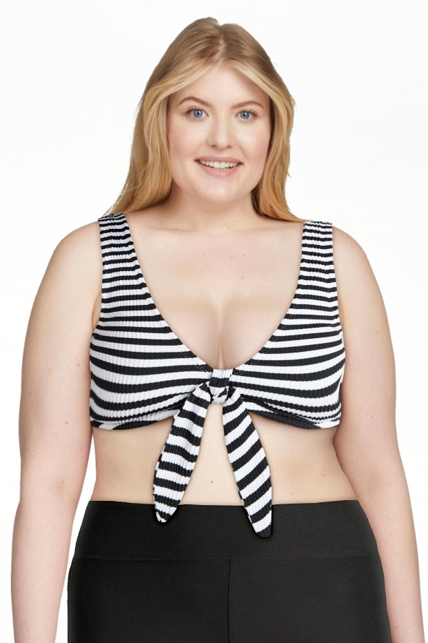 Time and Tru Women's and Women's Plus Crinkle Plunge Tie Front Bikini Top, Sizes XS-3X | Walmart (US)