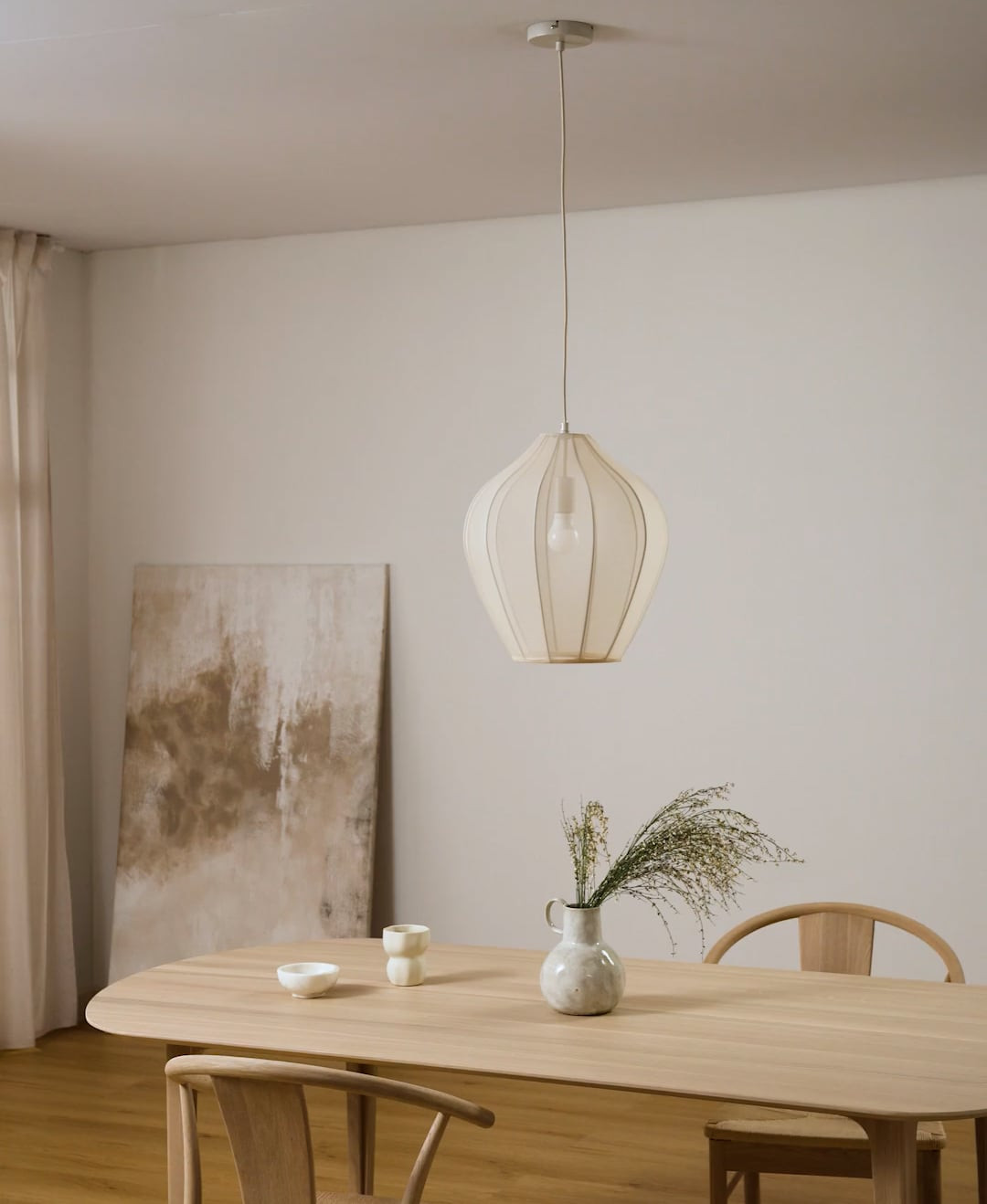 Hanglamp Beau van netstof in crèmekleur | Westwing EU