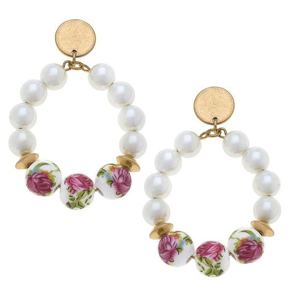 Taley Porcelain Rose & Pearl Teardrop Earrings in Ivory | CANVAS