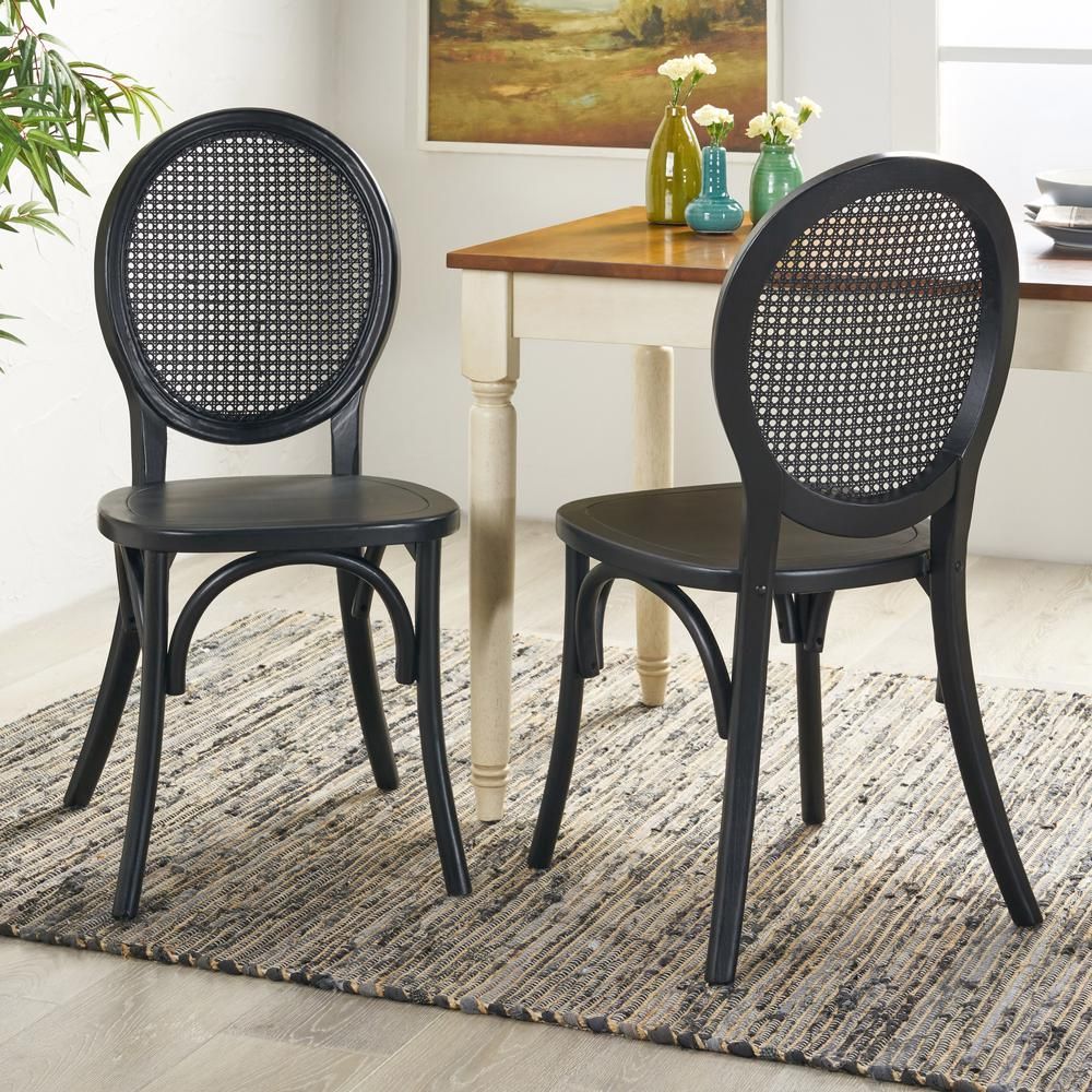 Chrystie Matte Black Wood Dining Chair (Set of 2) | The Home Depot