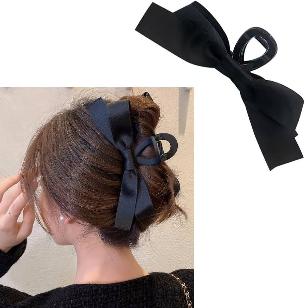 Black Hair Bow Claw Clip for Women Girls Bowknot Hair Claw Jaw Clips Barrettes for Thick Thin Hai... | Amazon (US)
