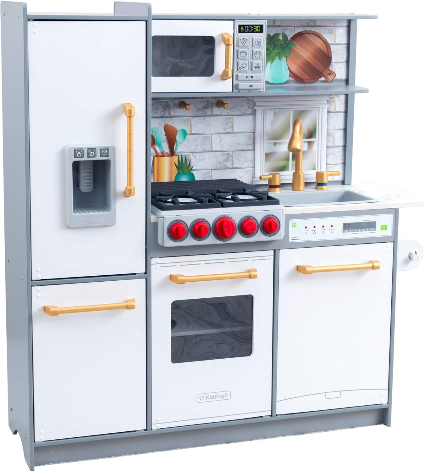 KidKraft Uptown Elite White Play Kitchen with EZ Kraft Assembly ™ and 3 Play Accessories, Gift ... | Amazon (US)