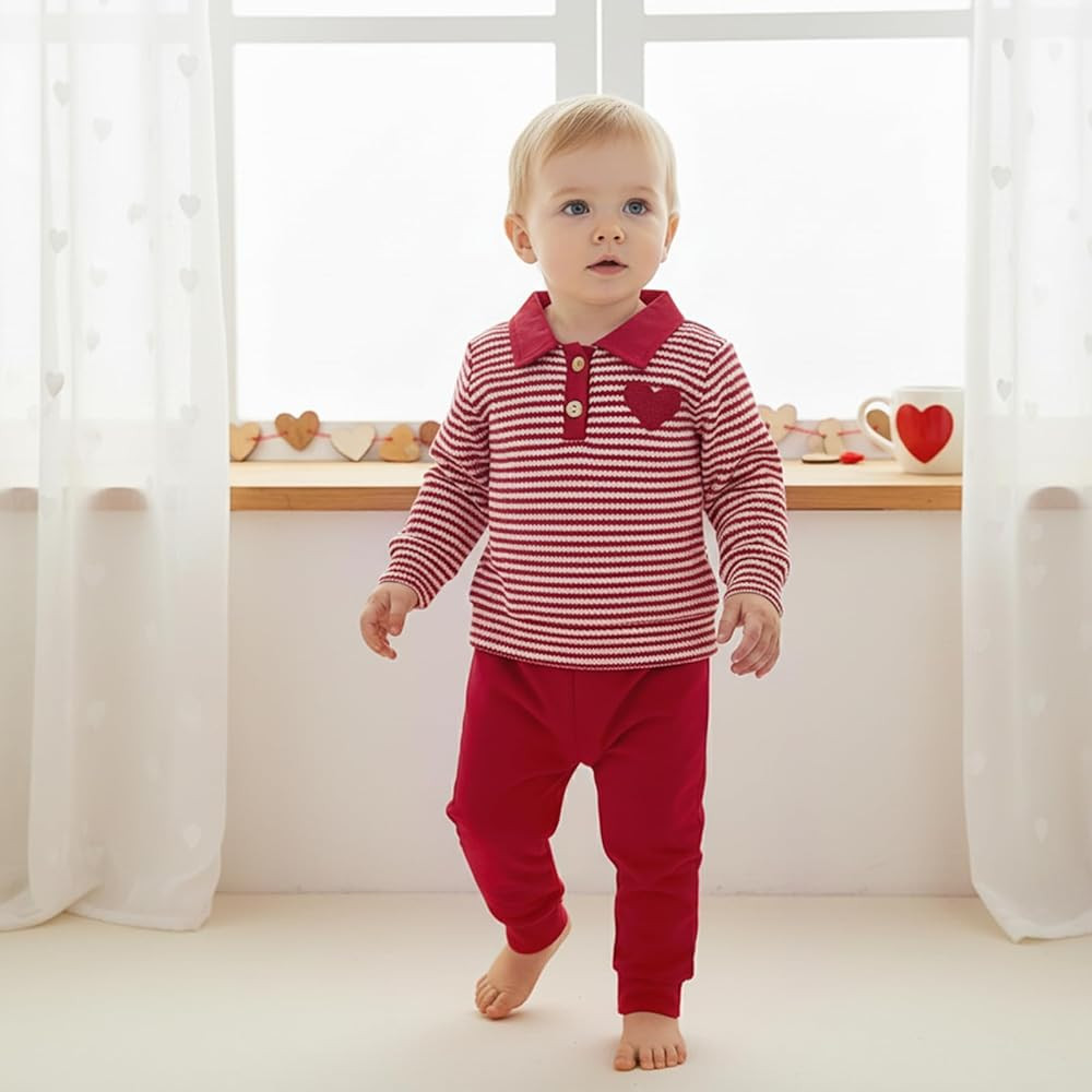 VISGOGO Baby Boy Clothes Toddler Fall Winter Outfit Sweater Toddler Boy Striped Clothes 6 12 18 M... | Amazon (US)