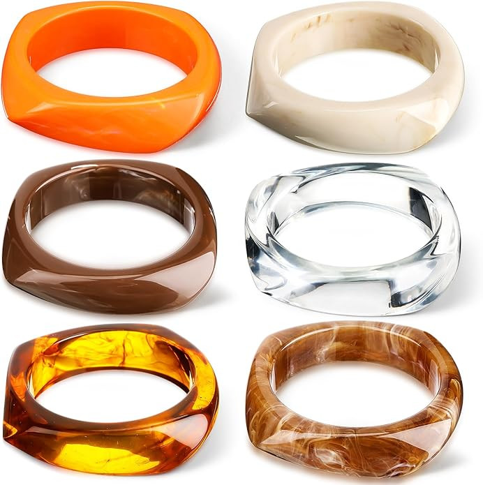 4 Pcs Colorful Square Acrylic Resin Bangle Bracelet Wide Geometric Irregular Wristbands Women | Amazon (US)