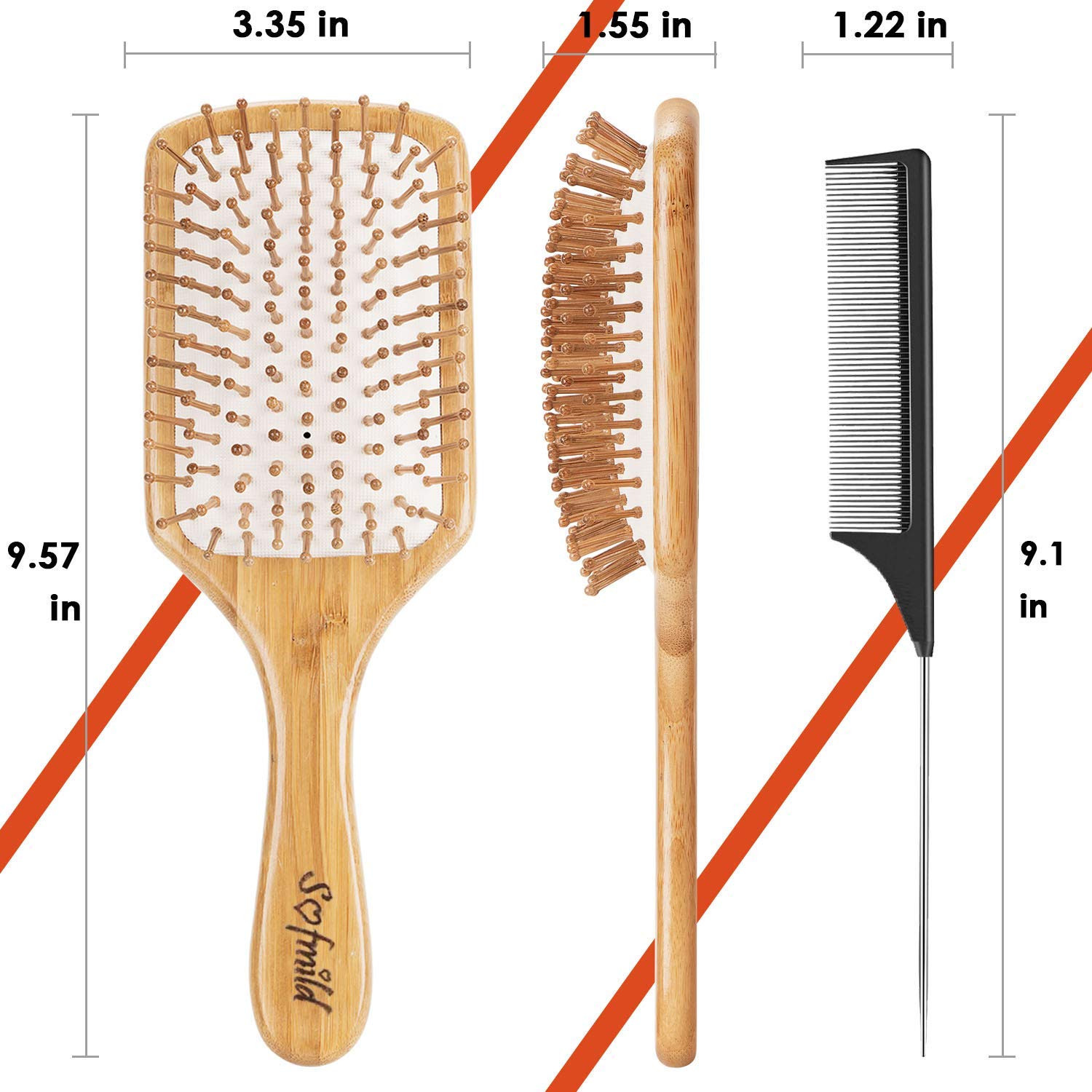 Hair Brush-Natural Wooden Bamboo Brush and Detangle Tail Comb Instead of Brush Cleaner Tool, Eco ... | Amazon (US)
