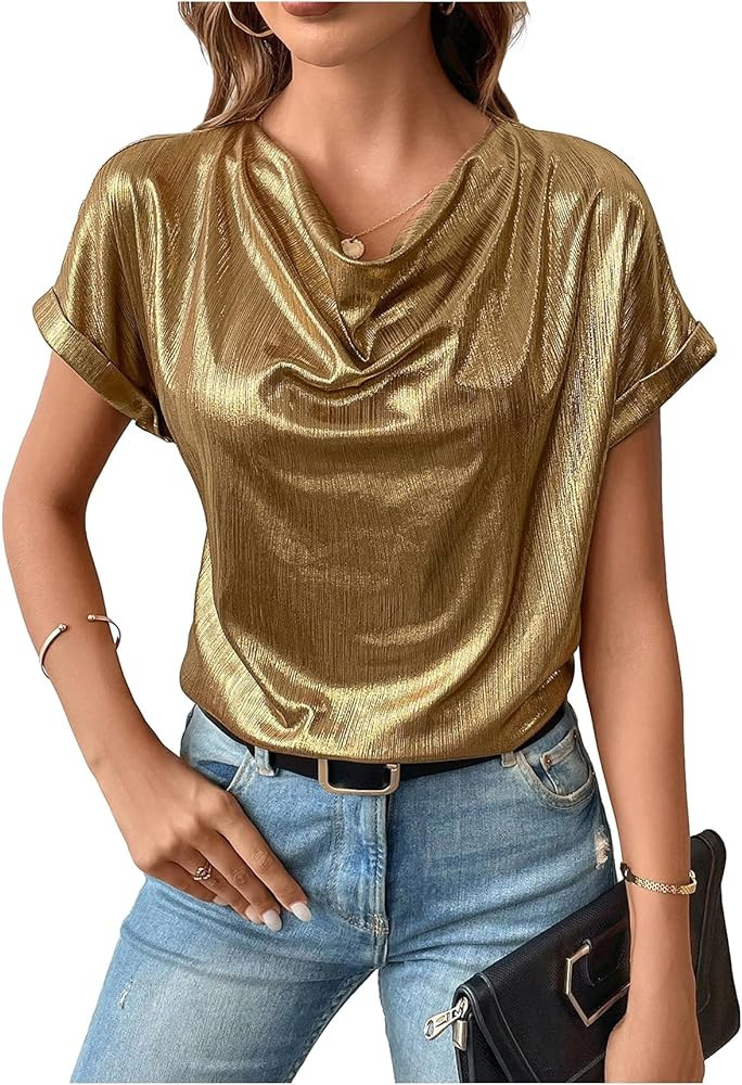 Floerns Women's Casual Cap Sleeve Leopard Print Satin Silk Blouse Tops | Amazon (US)