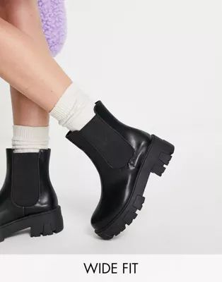 Glamorous Wide Fit chunky chelsea boots in black | ASOS | ASOS (Global)