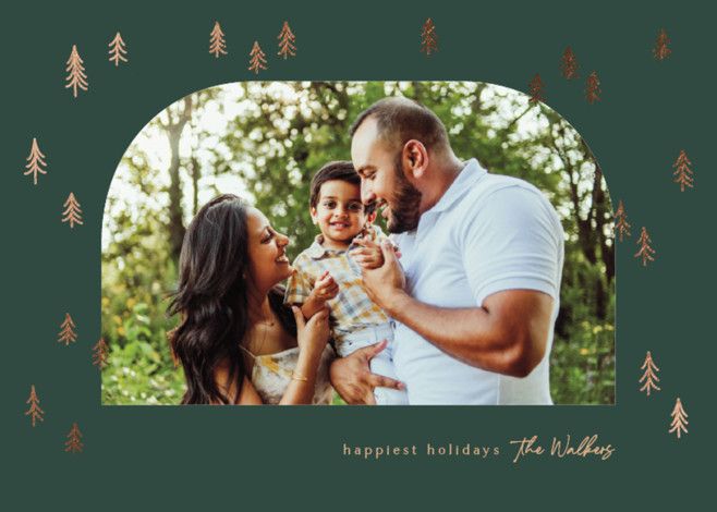 "little pines" - Customizable Foil-pressed Holiday Cards in Beige by Jennifer Wick. | Minted