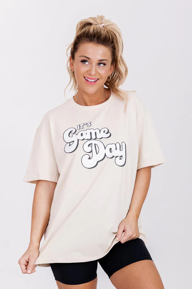 Its Gameday Ivory Oversized Graphic Tee | Pink Lily