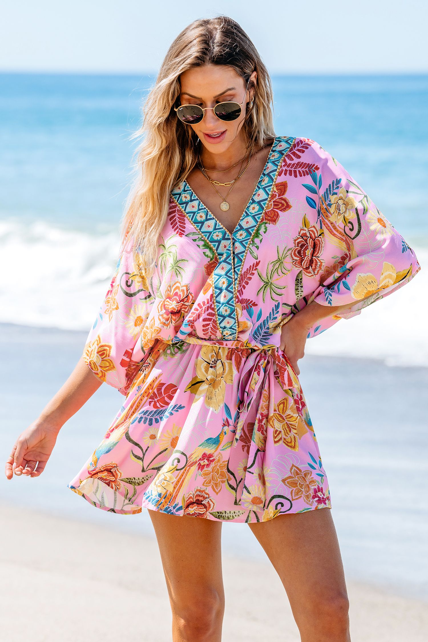 NewPink Tropical Dolman Sleeve Mini Dress | Cupshe US