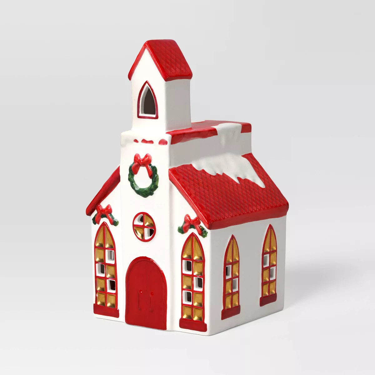 Christmas Earthenware Painted Decorative LED Church House White - Threshold™ | Target
