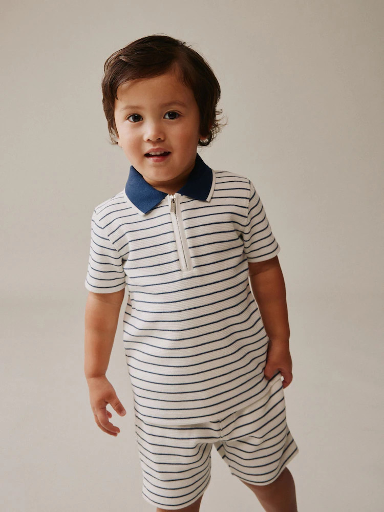 Buy Navy/White Stripe Zip Neck Short Sleeve Polo Shirt And Shorts Set (3mths-7yrs) from Next USA | Next US