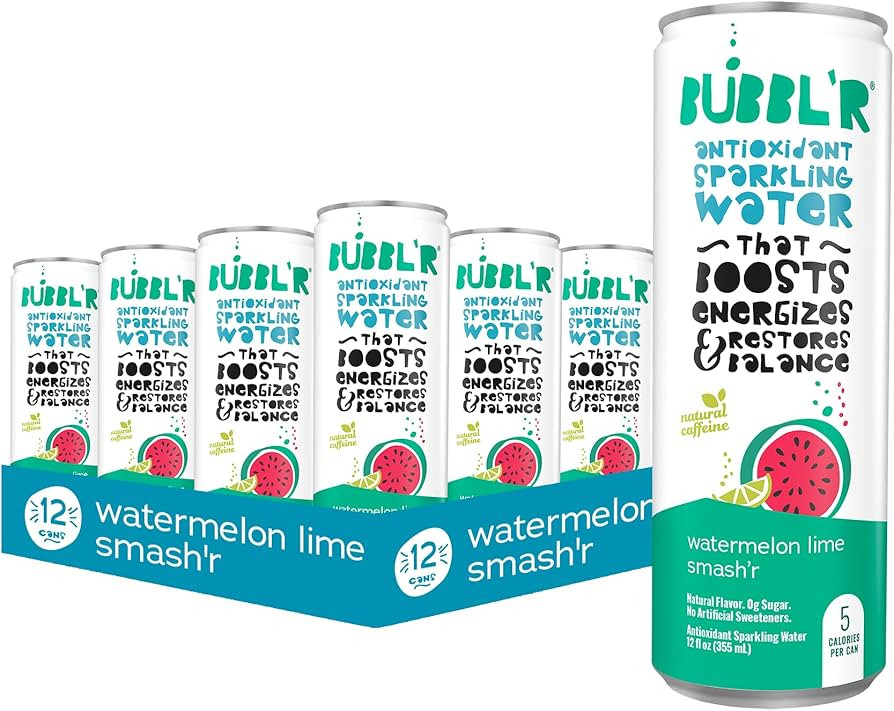 BUBBL’R watermelon lime smash’r, Antioxidant Sparkling Water with Natural Caffeine, 0g Sugar,... | Amazon (US)