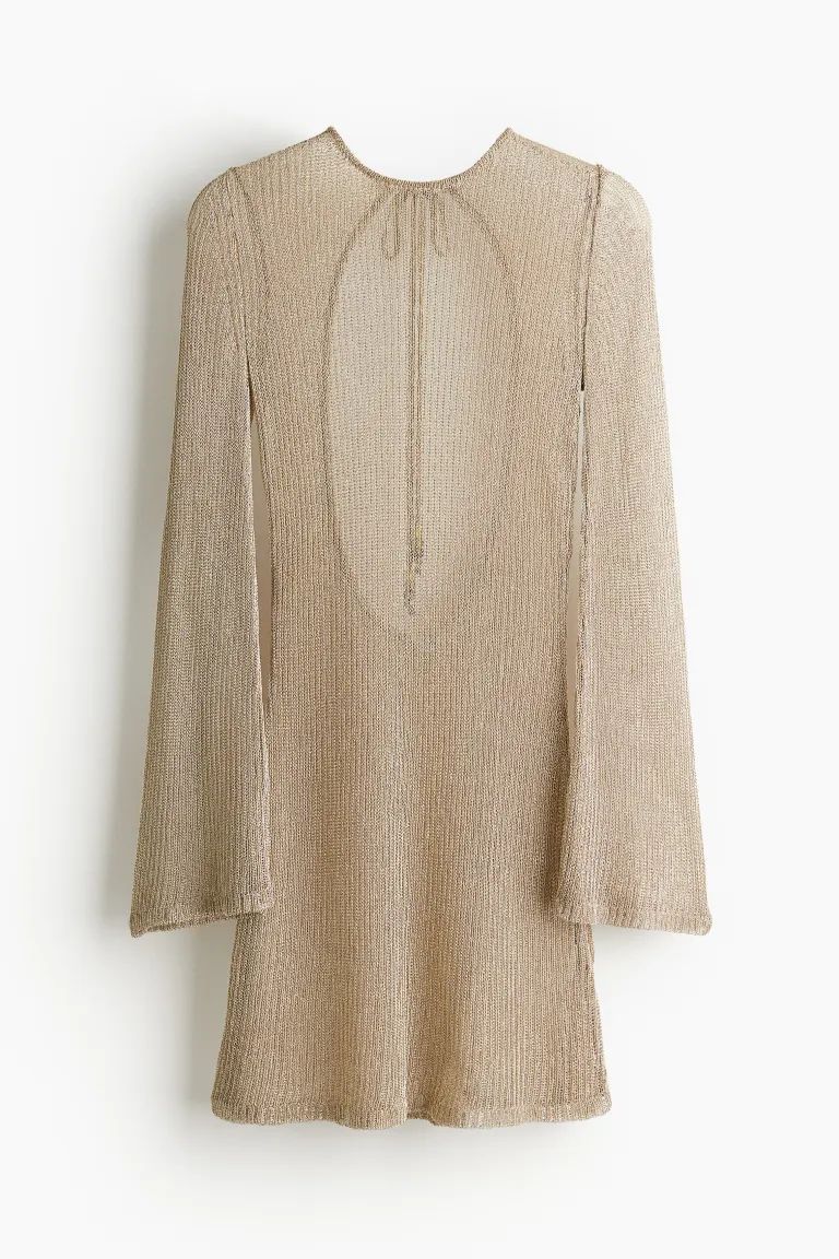 Open-back Knit Dress - Round Neck - Long sleeve - Gold-colored - Ladies | H&M US | H&M (US + CA)