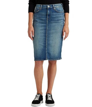 Sunset Indigo Wash Stretch Denim Mid Rise Pencil Skirt | Dillard's