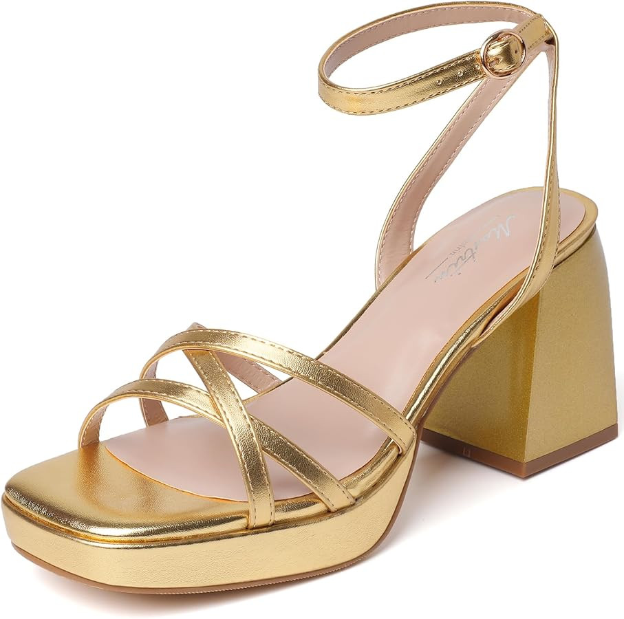 Mostrin Platform Heels for Women Strappy Lace Up Heels Sexy Chunky Block Heeled Sandals Ankle Str... | Amazon (US)