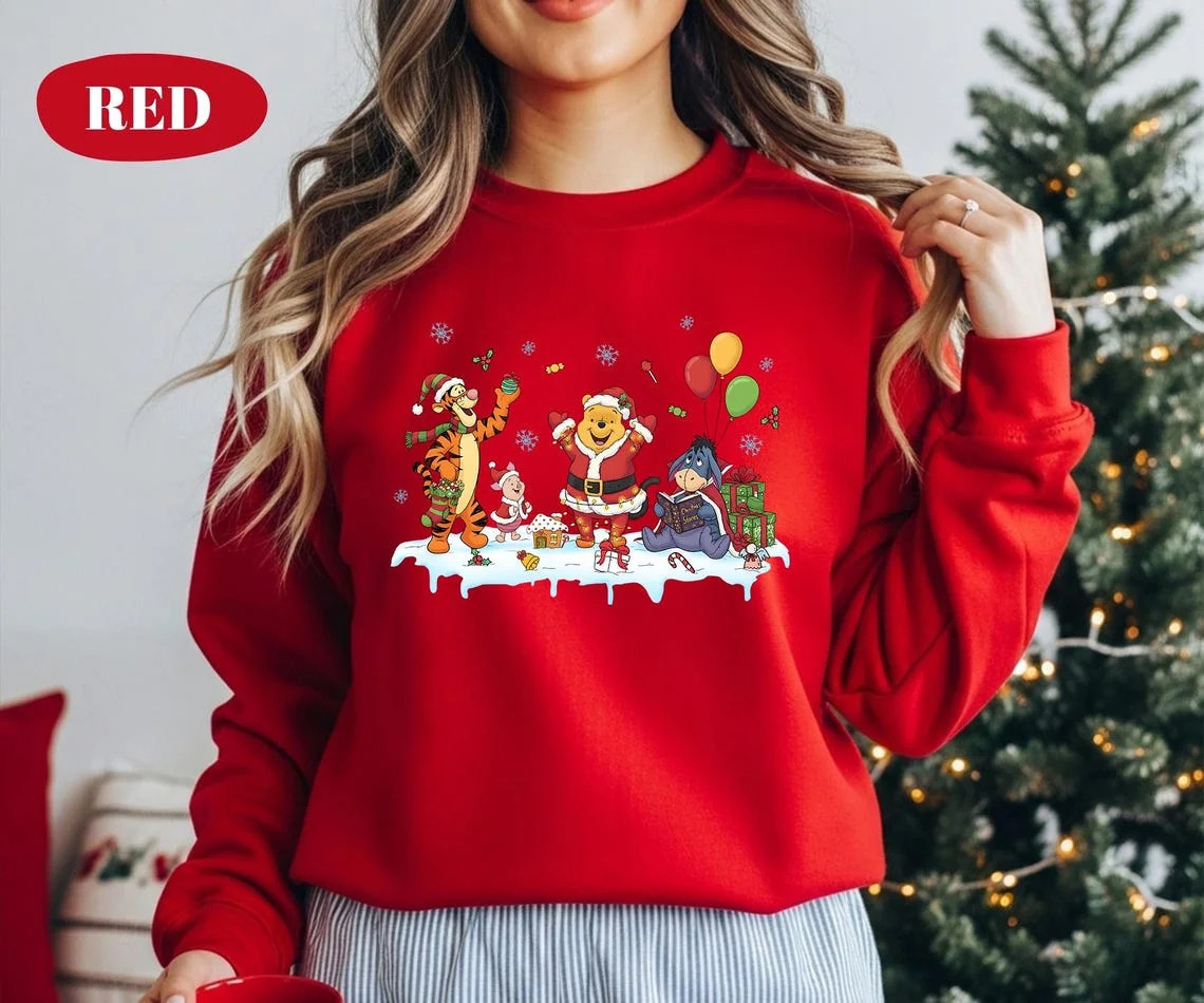 Retro Winnie the Pooh Sweatshirt, Family Christmas Sweater, Winter Crewneck Shirt All Size S-5Xl | Walmart (US)
