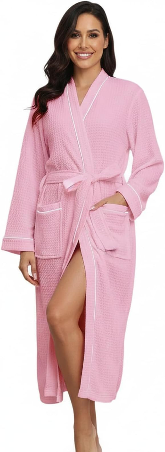 RONGTAI Womens Waffle Robe Waffle Long Sleeve Bathrobe with Belted and Pockets Lightweight Housec... | Amazon (US)