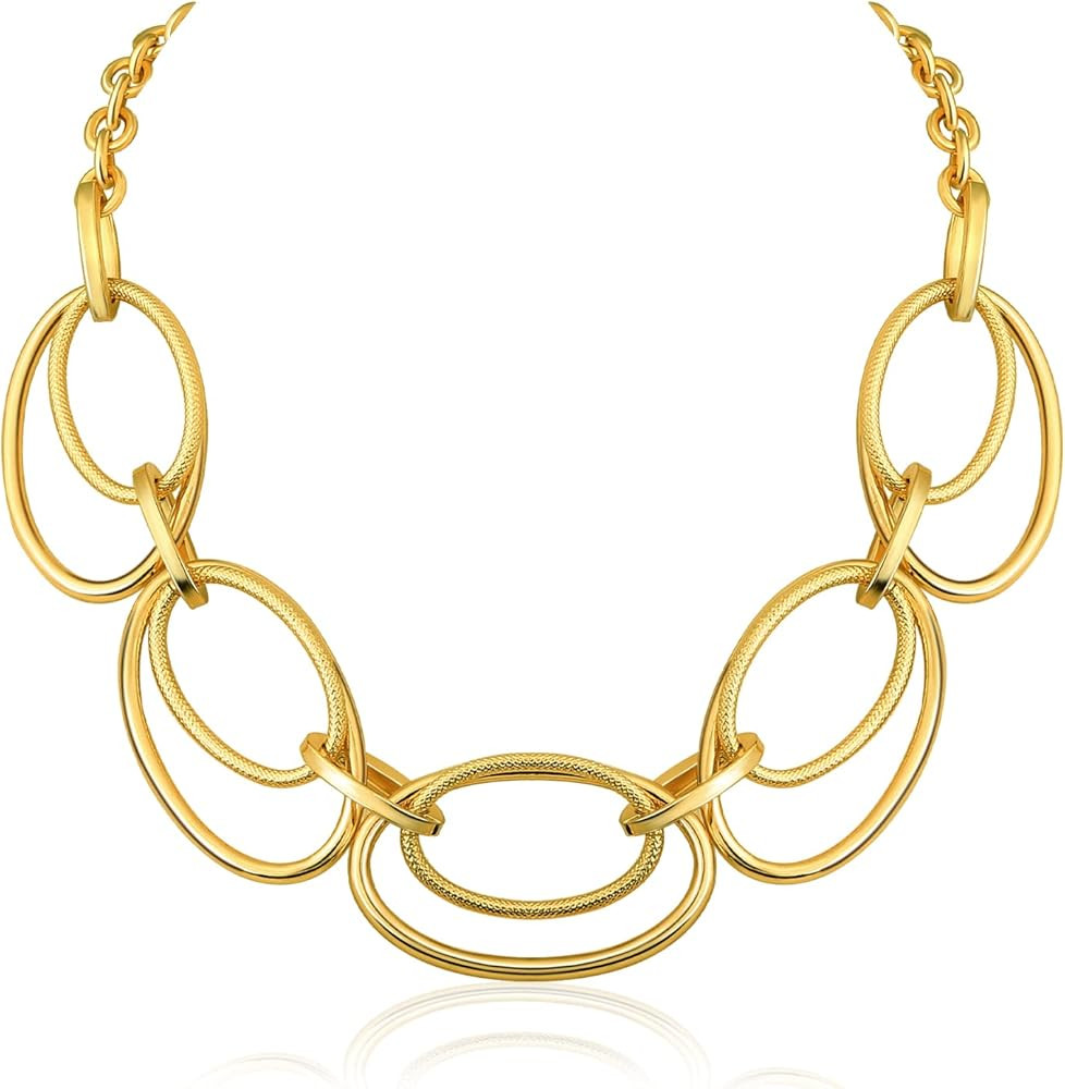 Gold Sliver Chain Necklace for Women - 14k Gold Plated - Thick Chain - Multilayer Long Necklace | Amazon (US)