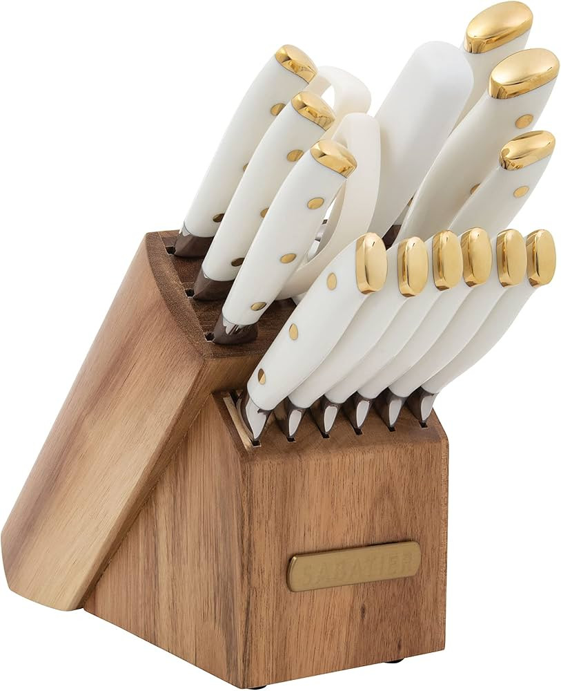 Sabatier Forged Triple Rivet Knife Block Set, 15-Piece, Razor Sharp Kitchen Knife Set with White ... | Amazon (US)