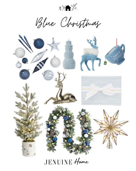 Blue Christmas decor. Pale gold reindeer decoration. Light blue striped wrapping paper. Target Christmas. Blue garland. Snowflake Christmas tree star. Mini Christmas tree pre lit. Blue ornaments  

#LTKhome #LTKSeasonal #LTKHoliday