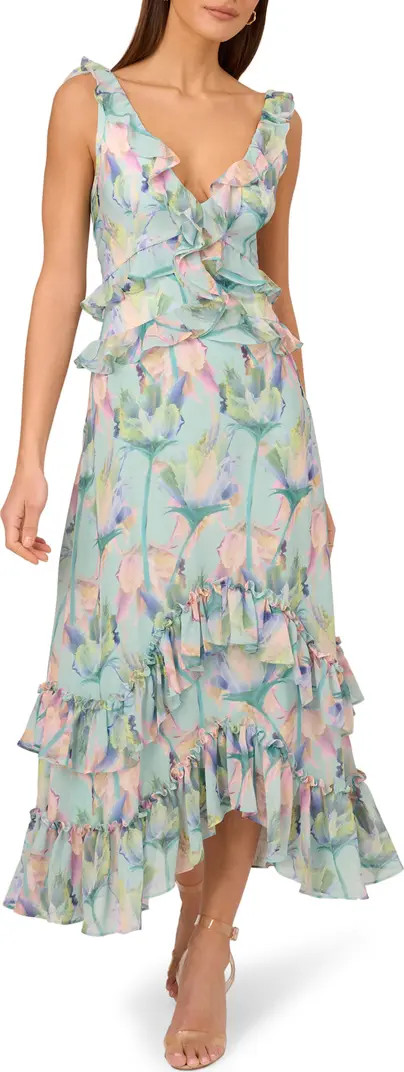 Floral Ruffle Detail Handkerchief Hem Midi Dress | Nordstrom Rack