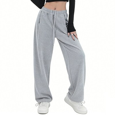 Women's Drawstring Wide Leg Sweatpants Loose Fit Lounge Pants with Pockets Gray S | Target