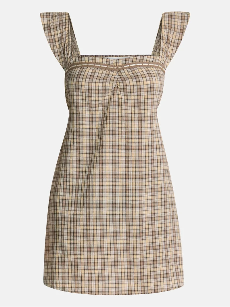 No Boundaries Plaid Picnic Mini Dress, Women\u2019s XXS-XXL | Walmart (US)