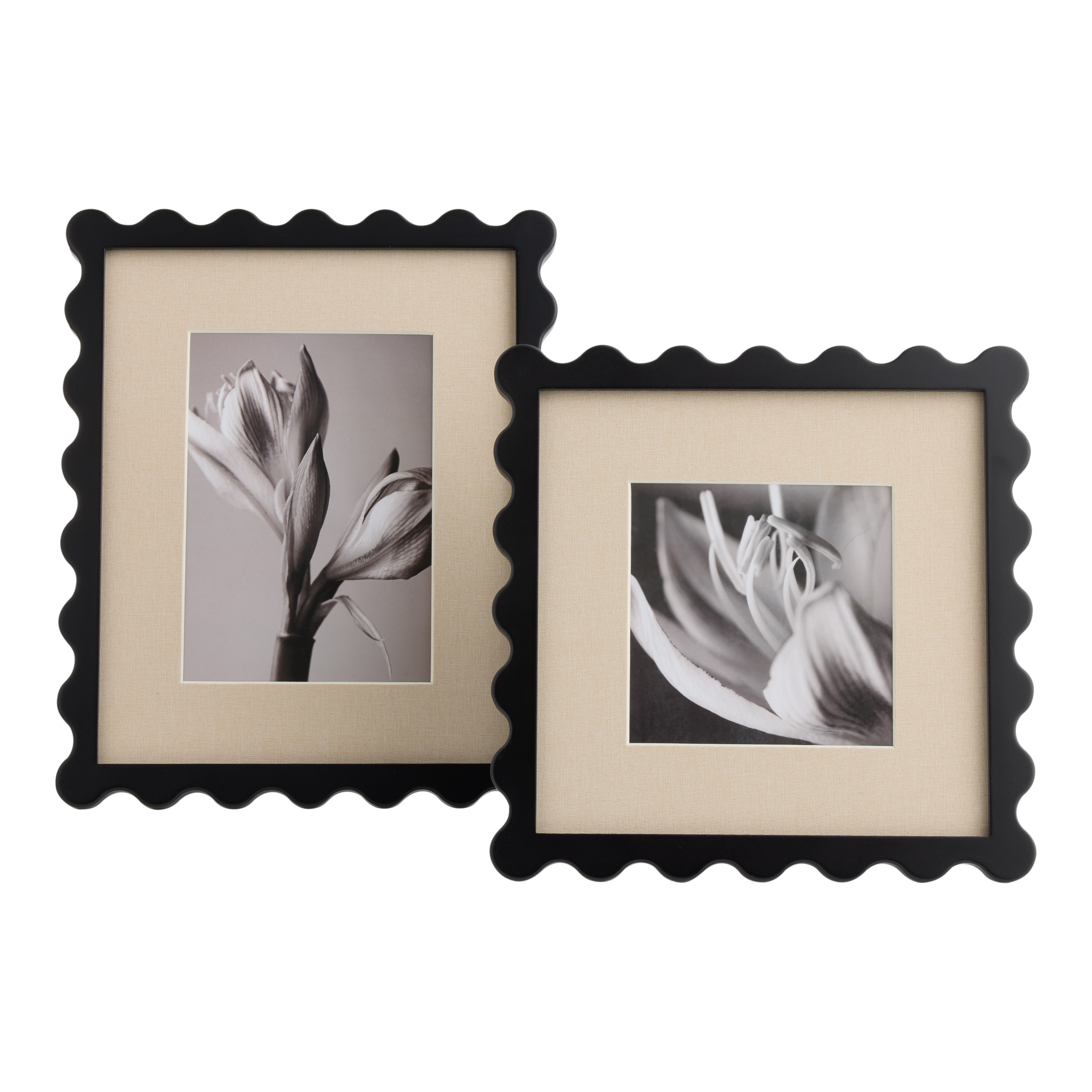 Black Wood and Linen Scalloped Picture Frame | World Market