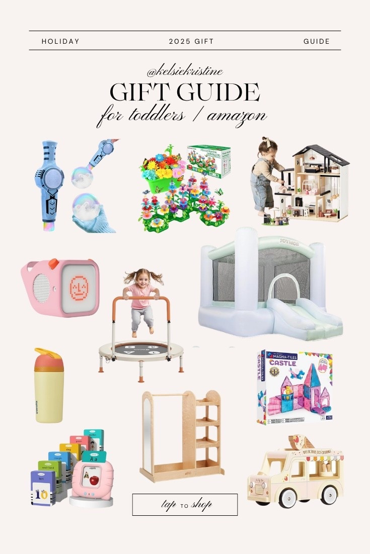 Gift guide for toddlers // toddler gift ideas from Amazon that are perfect Christmas gifts! // bounce house / stem toy / doll house / independent play toys / yoto / trampoline / kids owala / dress up station / magnatiles / flash cards / ice cream station 

#LTKKids #LTKHoliday #LTKGiftGuide