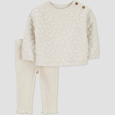 Carter's Just One You® Baby Girls' 2pc Quilted Floral Top & Pants Set - Cream | Target