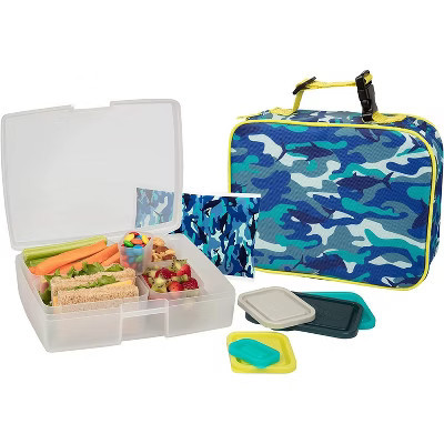 Bentology Lunch Bag and Box Set for Kids - Boys Insulated Lunchbox Tote, Bento Box, 5 Containers and Ice Pack - 9 Pieces - Shark Camo | Target