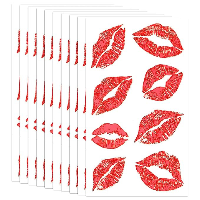 10 Sheets/80pcs Red Fake Lips Temporary Tattoo Stickers,Waterproof Red Kiss Temporary Tattoo Stic... | Amazon (US)