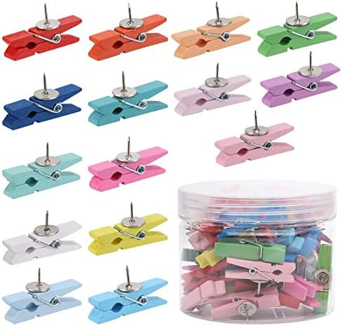 50Pcs Wooden Clips Push Pins Tacks for Cork Board Artwork for Crafts Arts Projects Photo Supplies... | Amazon (US)